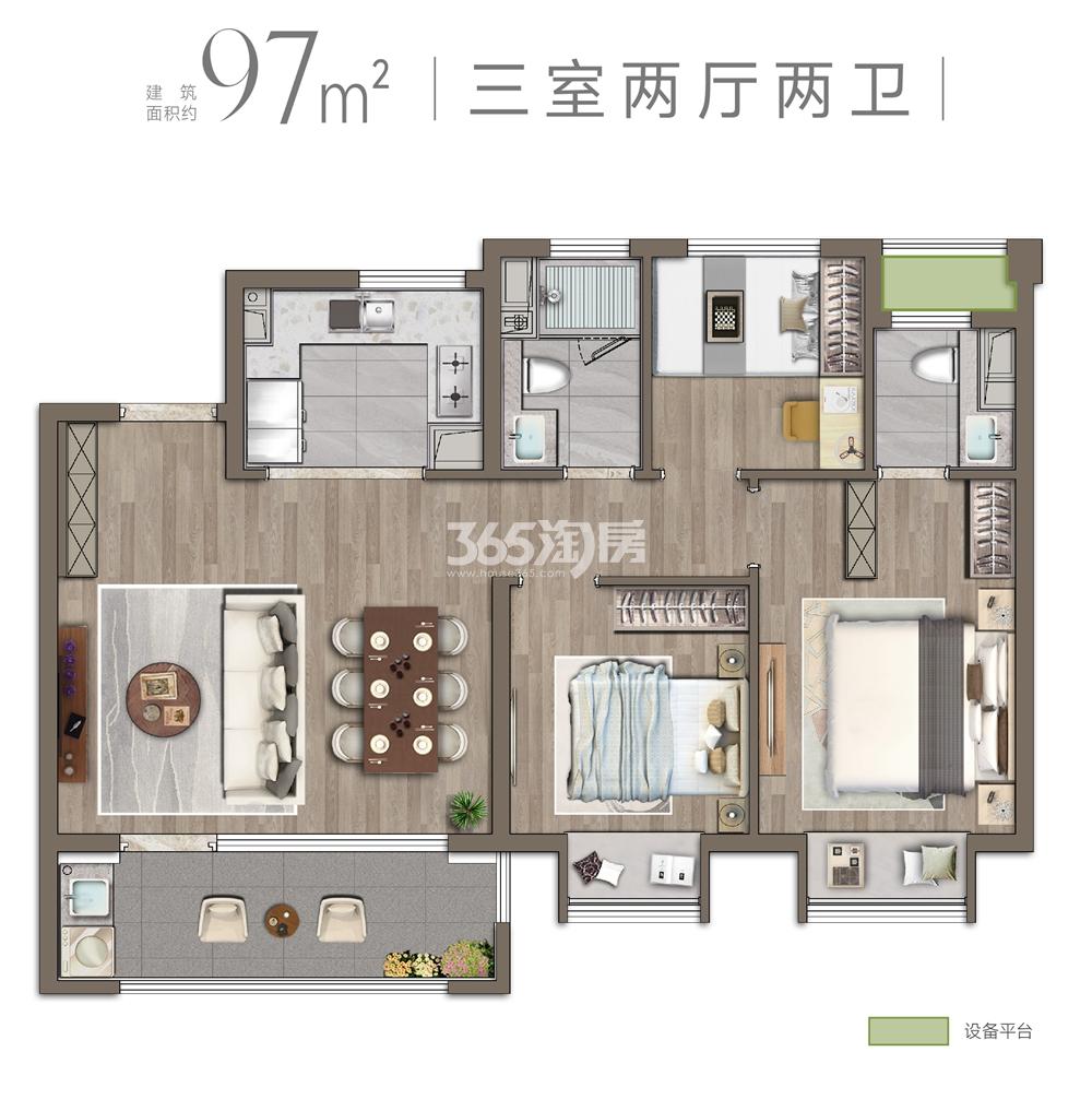 锦尚天华建面约97平小高层户型图