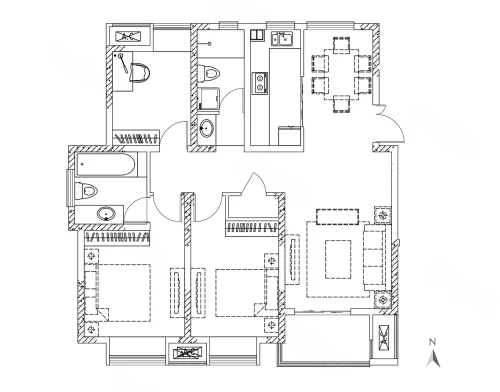 B户型 3室2厅2卫1厨 建面117平米