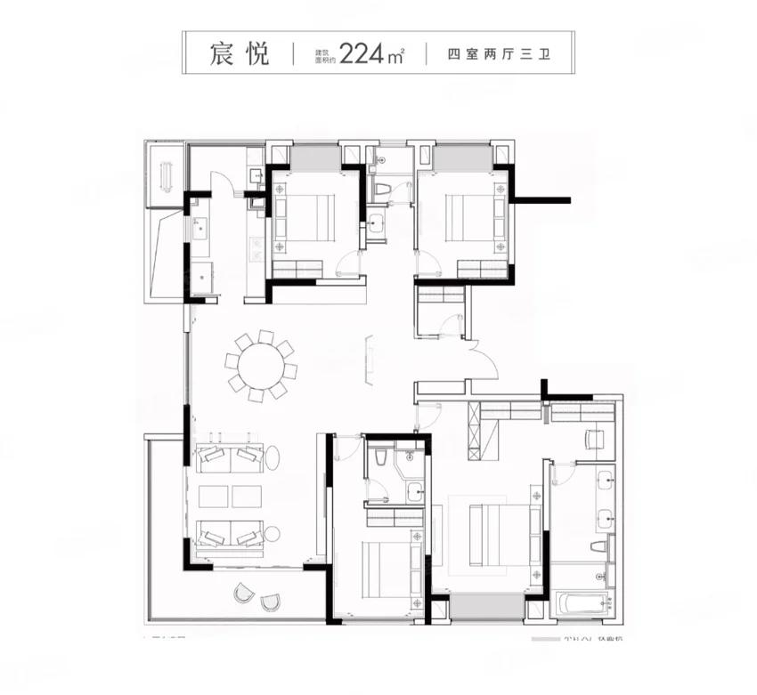 4室2厅3卫1厨224平米