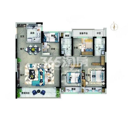 4室2厅2卫1厨， 建面135平米