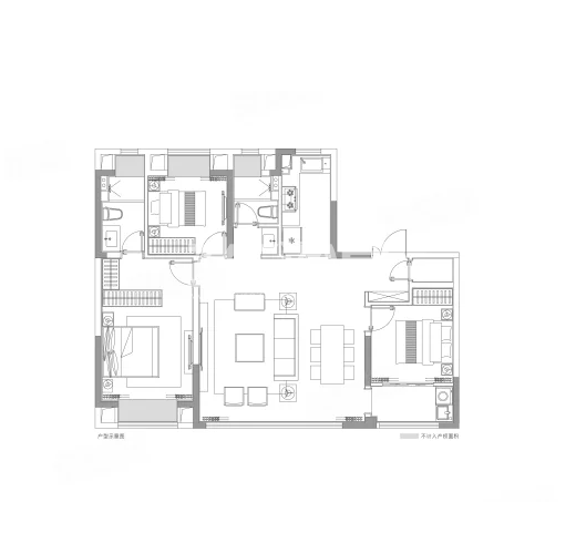 3室2厅2卫1厨， 建面126平米