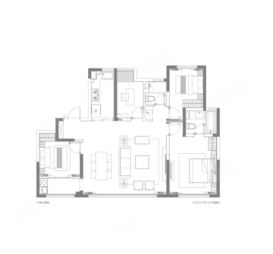 4室2厅2卫1厨， 建面143平米