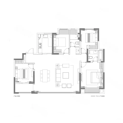4室2厅2卫1厨， 建面168平米
