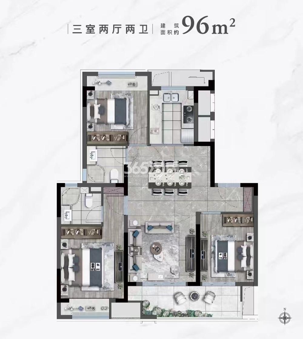 锡东印象建面约96平A户型图