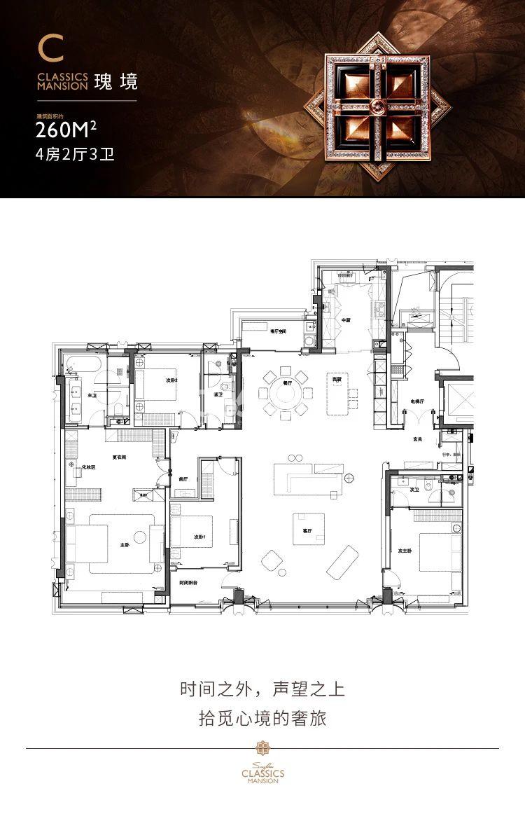 建面约260㎡四房两厅三卫