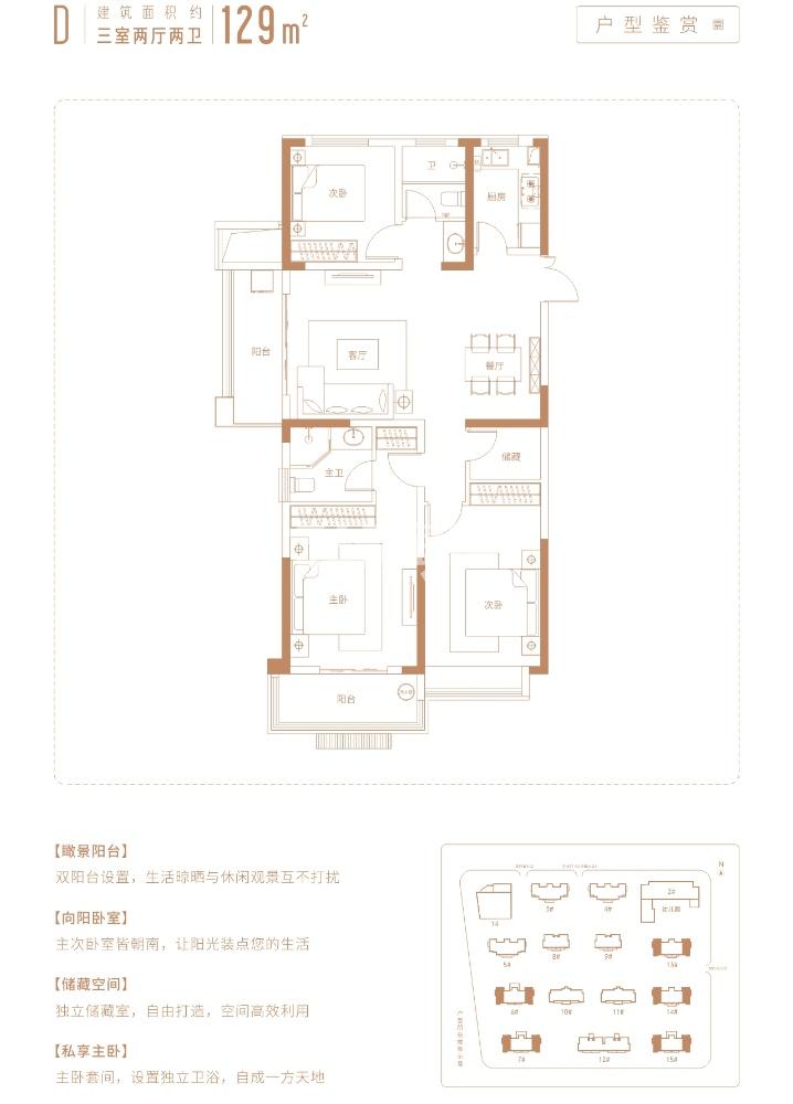 高新擢秀园129㎡户型图