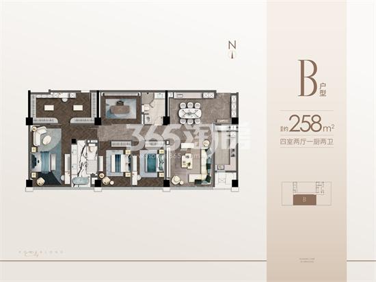 玄武宝龙城B户型258㎡户型图