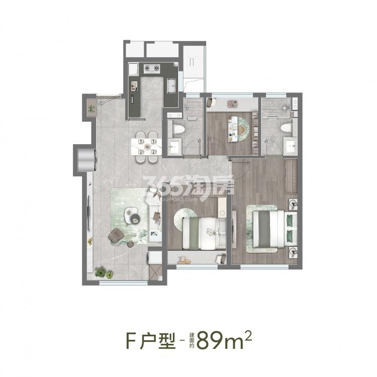龙湖天曜城F户型建面89㎡户型图