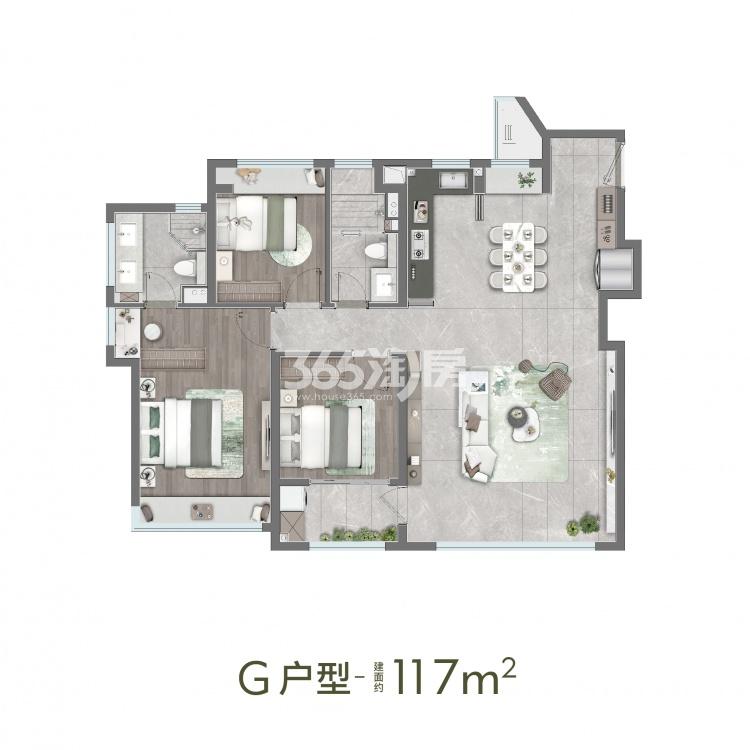 龙湖天曜城G户型建面117㎡户型图