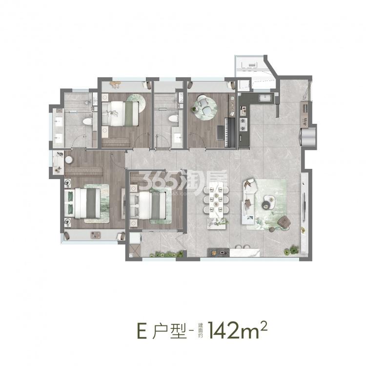 龙湖天曜城E户型建面142㎡户型图