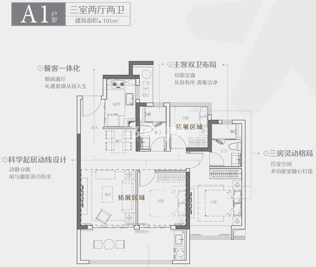 中骏世界城105㎡户型