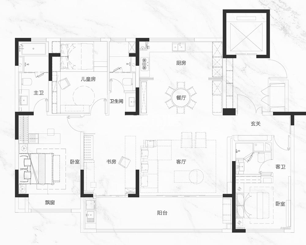 东城美的·东望府建面约180平户型图
