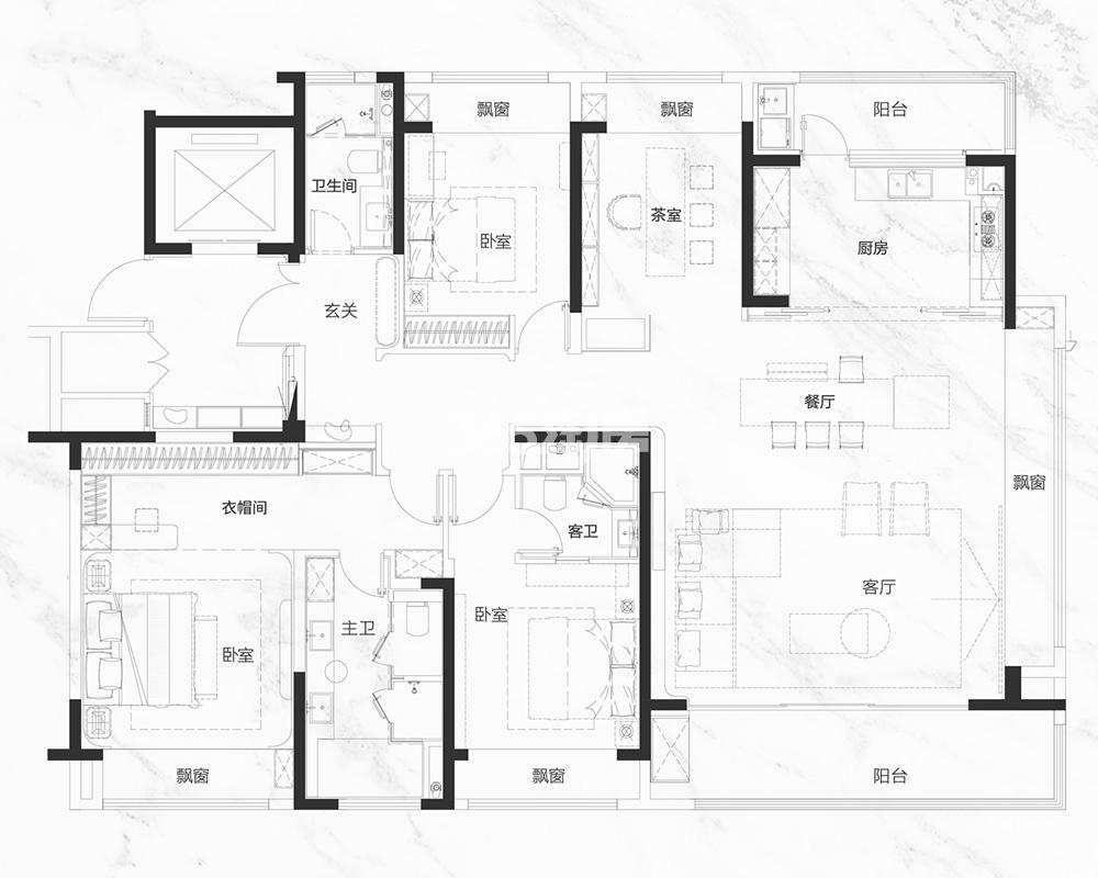 东城美的·东望府建面约210平户型图