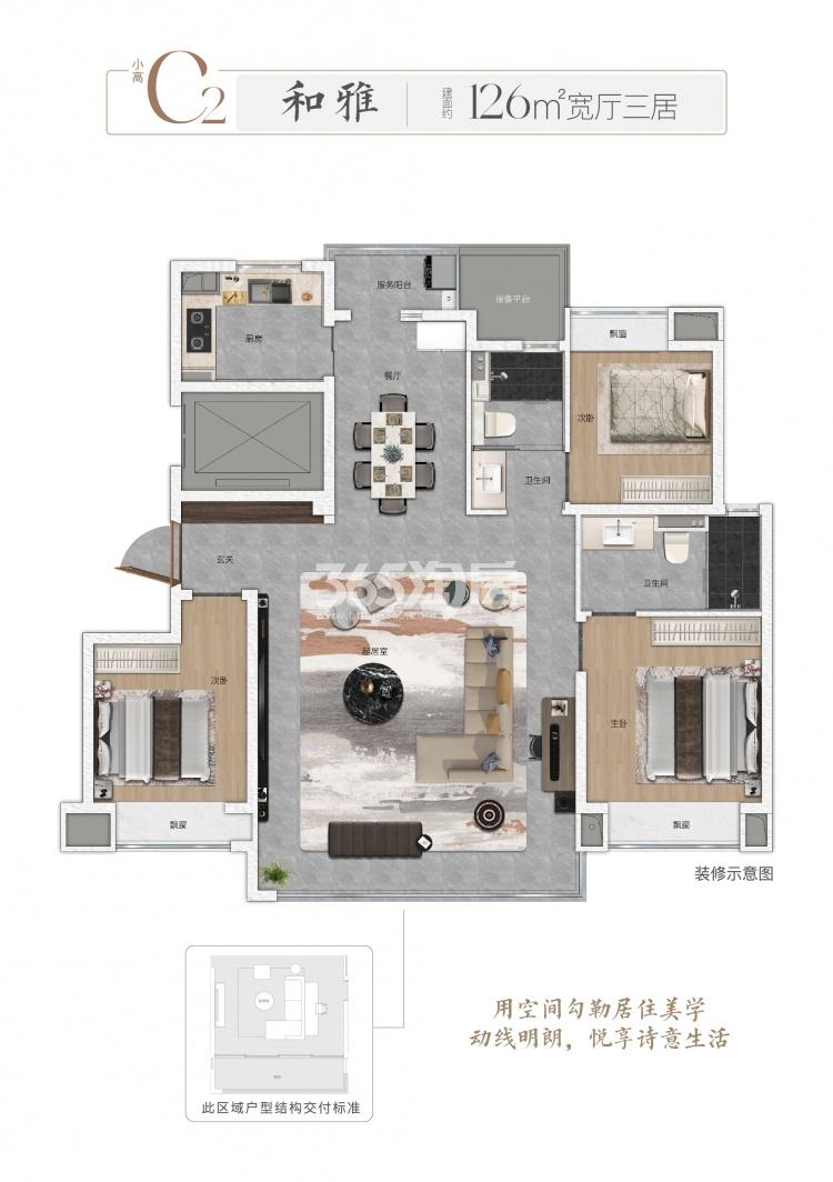 建投·晋和府建面约126平小高层C2户型图
