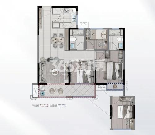 B户型 3室2厅1卫104平