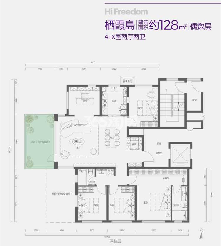招商林屿缦岛120㎡四室两厅两卫(偶数层)_西安招商林屿缦岛_西安365淘房